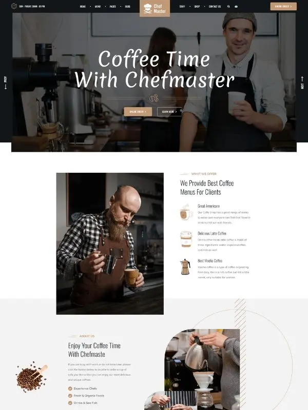Coffee, Restaurant, chef website design
