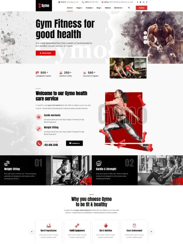 Gym fitness wordpress website design